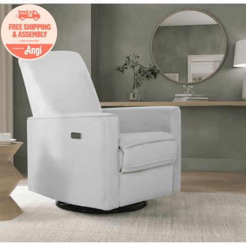 Evolur Harlow Deluxe Upholstered Plush Seating Glider Swivel, Power Recliner with USB Port, Greenguard Gold Certified, Glider Chair for Nursery, Mystic Gray