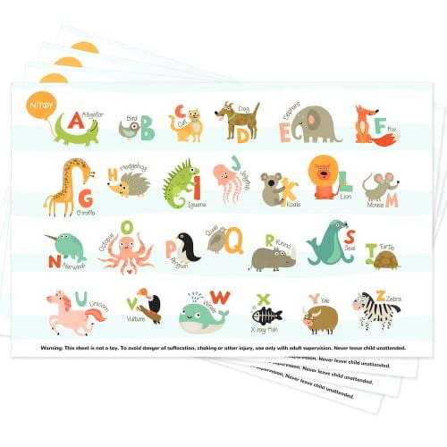 Disposable Placemats for Baby 55 Pack Stick-On Baby Placemat Alphabet ABC Animal Kids Table Mat for Restaurants Dining Table Travel Essentials for Toddlers