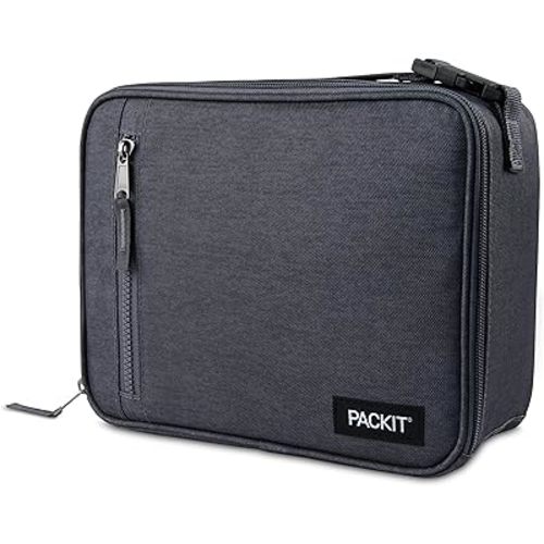 PackIt Freezable Classic Lunch Box, City Charcoal, Built with EcoFreeze® Technology, Collapsible, Reusable, Zip Closure With Front Pocket and Buckle Handle, For Work Lunch