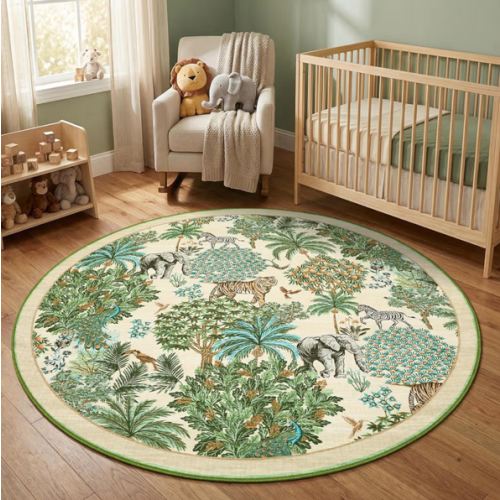 Round Washable Jungle Rug 5 ft
