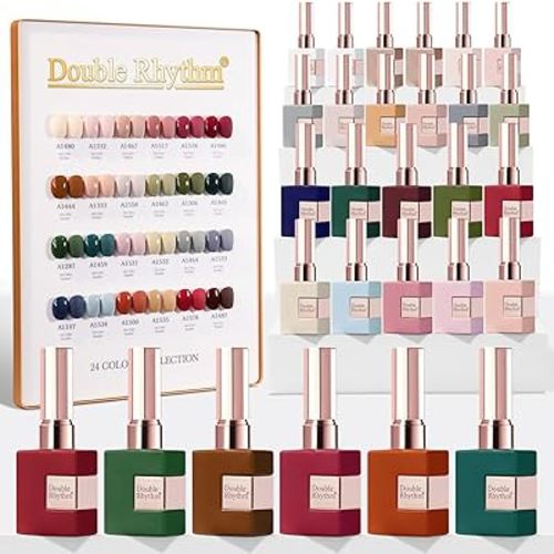 Double Rhythm 28Pcs 0.5Oz Gel Nail Polish Set Same Color Same Bottle Soak Off Gel Polish Kit Nail Art Manicure Salon DIY at Home for Women (Burgundy Green Collection-T24-1)