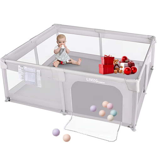 73"x61" Extra Large Baby Playpen, Kids Activity Safety Center with Zipper Door and Breathable Mesh ,Sturdy Play Yard for Babies and Toddlers, Light Grey - Walmart.ca