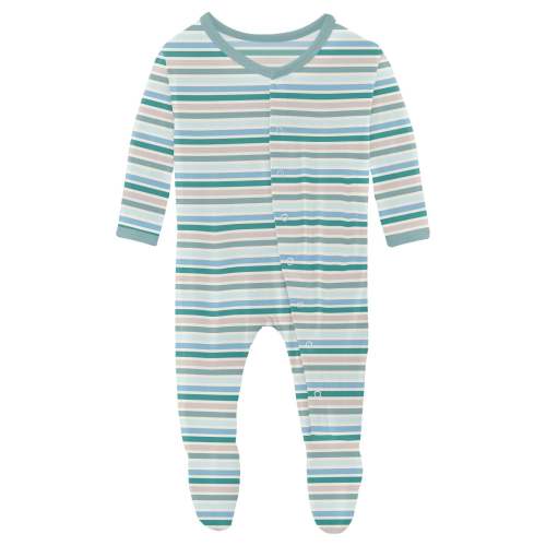 Print Footie with Snaps in Lakeside Stripe