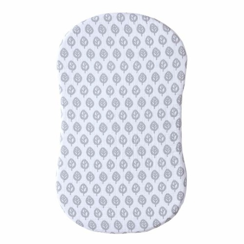 Gray Leaf BassiNest Cotton Muslin Fitted Sheet | HALO