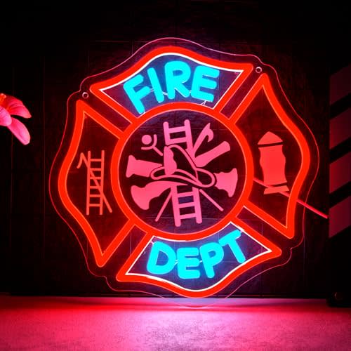 Firefighter Neon Sign, Personalized Metal Name Led Light Sign for Wall Art, Customized Family Dad's Sign for Room House, Christmas Birthday Gift, Firefighter Father's Day Gift, Firefighter Gift