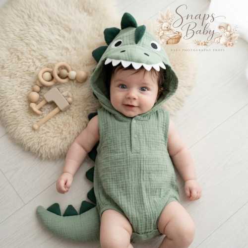 Baby Dinosaur Costume Romper, Hooded Infant Dino Outfit, Photography Prop