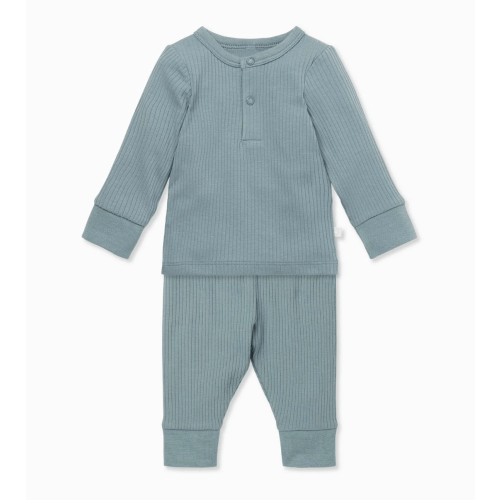 Mori Organic Ribbed Pajama Set Blue 6-9 M