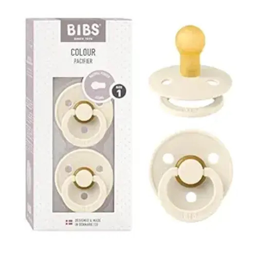BIBS Pacifiers Colour Collection | Natural Rubber Baby Pacifier | Round Nipple | Set of 2 BPA-Free Soothers | Made in Denmark | 0+ Months (Pack of 2) | Ivory