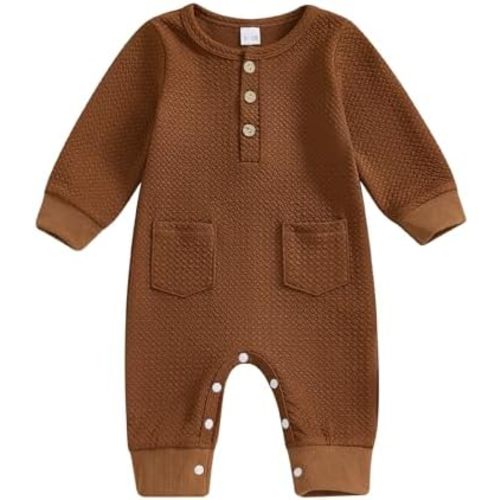 Newborn Infant Baby Boy Girl Clothes Solid Color Button Romper Jumpsuit Long Sleeve One-Piece Fall Winter Outfit
