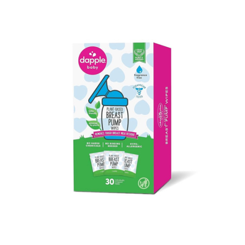 Breast Pump Wipes by Dapple Baby, Hypoallergenic & Powered by Plants, Removes Milk Residue, Leaves No Taste, Singles, Fragrance Free, 30 Count (Pack of 1)