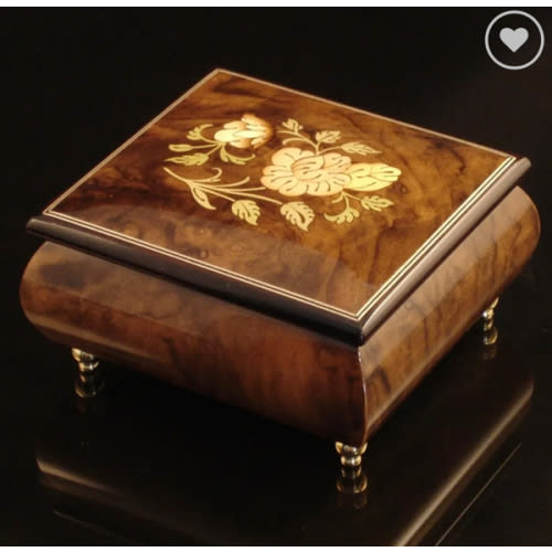 Italian Inlay Musical Ring Box with Flowers - Burl Walnut | The Music Box Company