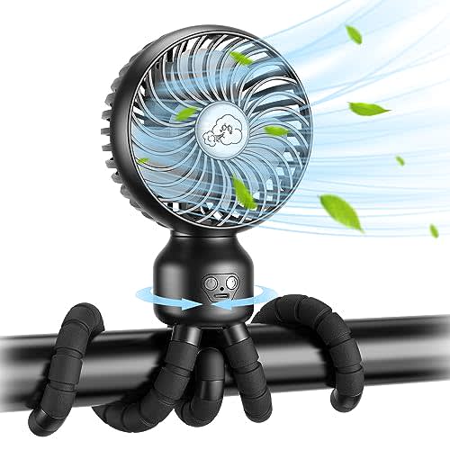 KITWLEMEN Baby Stroller Fan, Oscillating Clip on Fan with tripods, 20Hour Battery Operated Small Portable Fan for Crib Treadmill Car Seat Travel