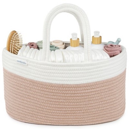 Large Portable Baby Diaper Caddy Organizer Nursery Storage Bin and Car Travel Basket by Comfy Cubs - Blush