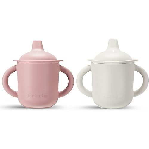 Leeleelon® Silicone Sippy Cups for Baby, Leak-Proof Sippy Cups for Baby & Toddler with Handles, Soft Spout Sippy Cup for Infants, 6+ Months, 6oz/180ml (Pack of 2)