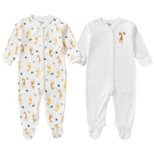 100% Cotton Infant Baby Footies 2-Pack with Snap/Zipper, 0-12 Months Soft Casual Newborn Baby Clothes