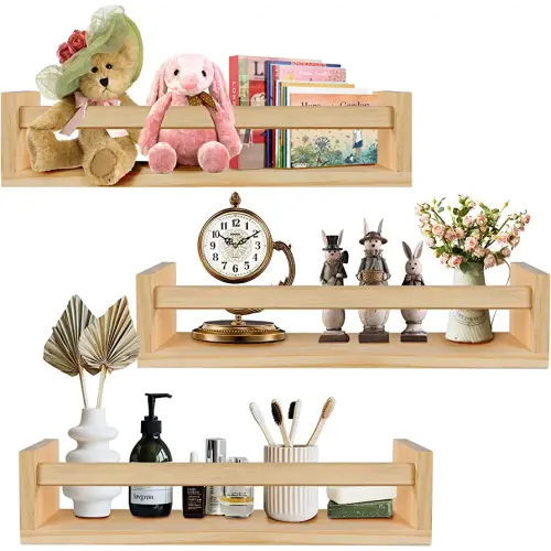 birola Nursery Shelves Set of 3,Wood Nursery Book Shelves for Wall,Book Shelf Organizer for Kids,Wall Bookshelves for Kids(Nature)