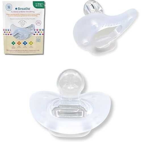 Breathe Baby Pacifier – Patented Design for Natural Oral & Facial Development - BPA-Free, Latex-Free, Pediatrician Developed - Dishwasher Safe 2 Pack (Stage 1: 0-3 Months)