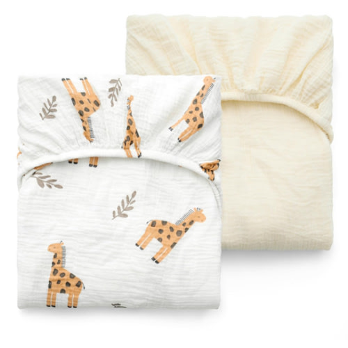 Momcozy Best Wishes Muslin Standard Fitted Crib Sheets, 52"x28", 2 Pack Soft Breathable Natural Cotton Baby Mattress Sheet, 360° Mattress Wrapping Boys Girls Neutral Toddler Bed Sheet, Bravery Giraffe
