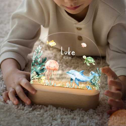 Baby Boy Sea Animals Night Light, Personalized Under The Sea Baby Shower Night Light, The Ocean Led Light Birthday Gift for The Baby