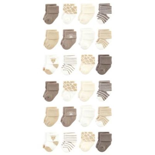 Hudson Baby Cotton Rich Baby Terry Socks 24-pack, Modern Giraffe, 6-12 Months