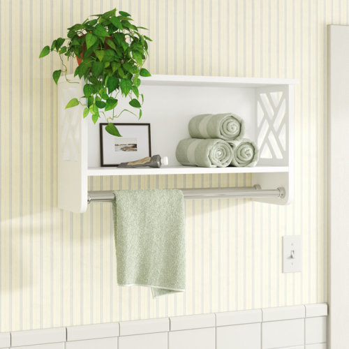 Lund 25" Wide Wooden Wall Mounted Bath Shelf with 2 Towel Rods and 1 Shelf