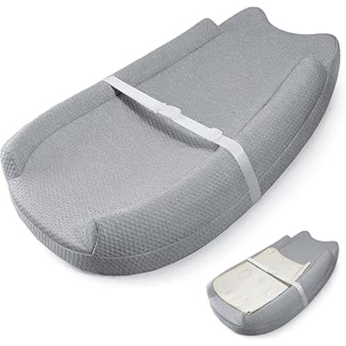 Changing Pad with Waterproof Cover and Removable Towel Liner, U-Shaped Contoured Sides, Safety Strap & Non-Slip Base, Fits Standard Changing Tables