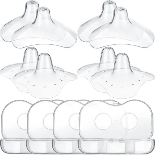 Nuanchu 8 Pcs Nipple Shields for Nursing Newborn Breastfeeding 20 mm 15 mm Nipple Shield Bulk Silicone Protector with Clear Carrying Case for Protecting Sore, Flat or Inverted