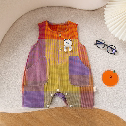 Baby Bear Color Block Plaid Romper