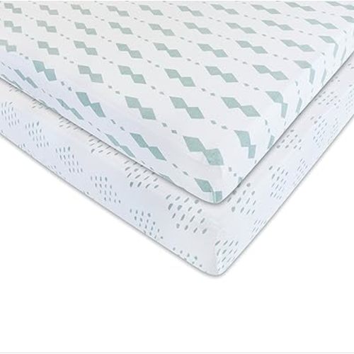 Ely’s & Co. Crib Sheets, Baby Boy/Girl Fitted Crib Mattress Sheet Set, 2 Pack, 100% Jersey Knit Cotton, Infant and Toddler Nursery Bedding, Grey Sage Diamond, 28” x 52”