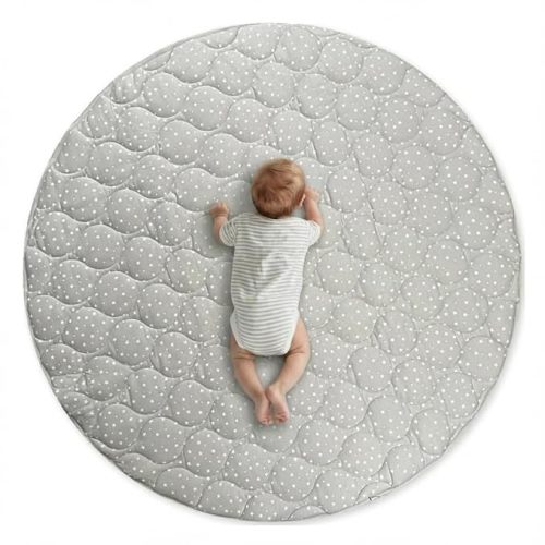 Byrd & Blume Round Baby Play Mat, Reversible Quilted Organic Cotton for Tummy Time, Soft Padded Circle Nursery Rug, Non Toxic, Foldable Portable, 40 Inch, Gray Stars/Solid Gray