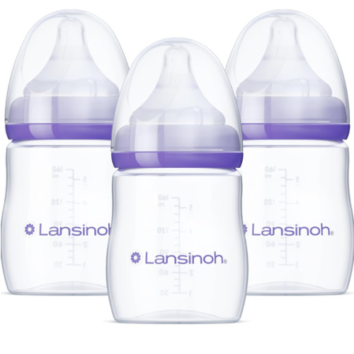 Lansinoh Anti-Colic Baby Bottles for Breastfeeding Babies, 5 Ounces, 3 Count, Includes 3 Slow Flow Nipples, Size S