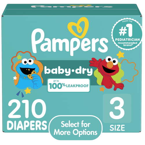 Pampers Hypoallergenic Baby Dry Diapers Size 3, 210 Count with LockAway Channels, Dri-Weave Liner for Healthy Skin