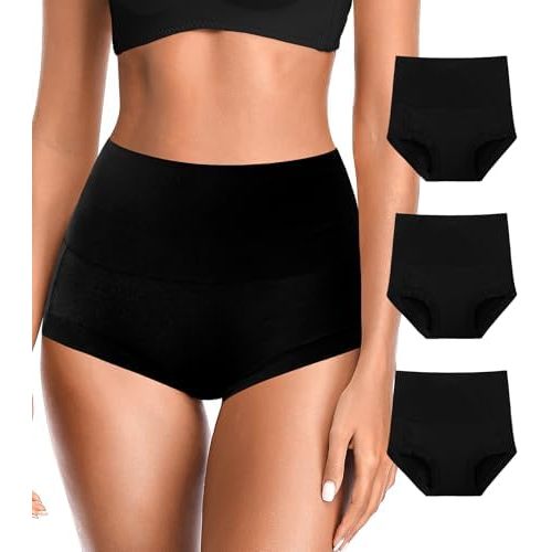 OLIKEME Cotton High Waisted Underwear for Postpartum Women Tummy Control Boy Short Brief Cotton Panties 3 Pack