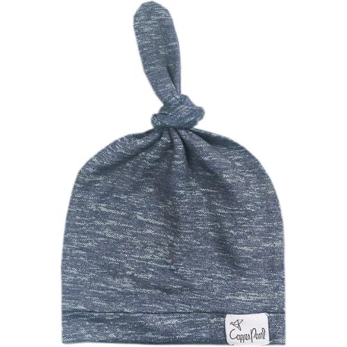 Copper Pearl Baby Beanie Hat Top Knot Stretchy Soft Denim