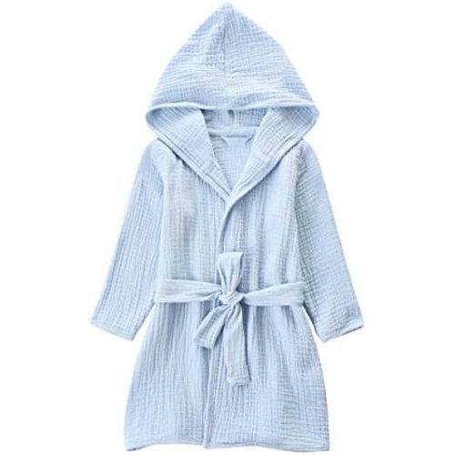 Organic Cotton Toddler Bathrobe, Soft and Breathable Baby Robe for Kid, Boy& Girl Hooded Robe Muslin