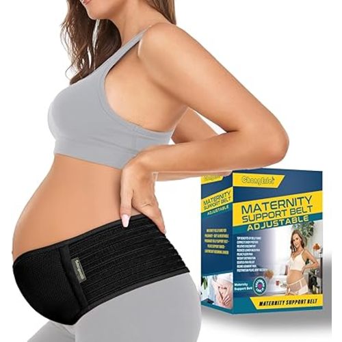 ChongErfei Pregnancy Belly Band Maternity Belt Back Support Abdominal Binder Back Brace - Relieve Back, Pelvic, Hip Pain for Pregnancy Recovery(Black,One Size)