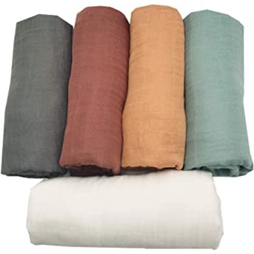 5 pcs Soft Organic Cotton Muslin Swaddle Blankets Premium Receiving Blanket for Boys & Girls 47" x 47" Solid Color (New Surprise)