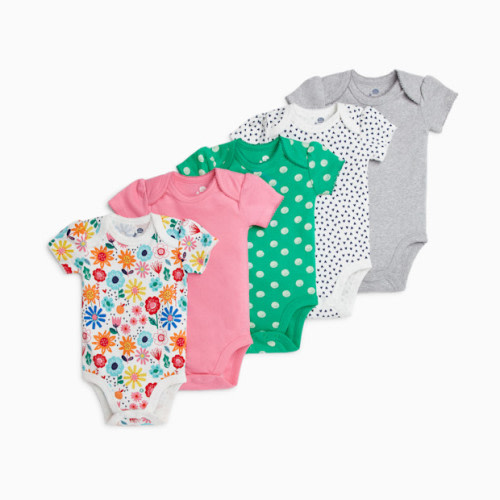 Organic Cotton Short Sleeve Printed Bodysuit (5 Pack) - All Over Hearts