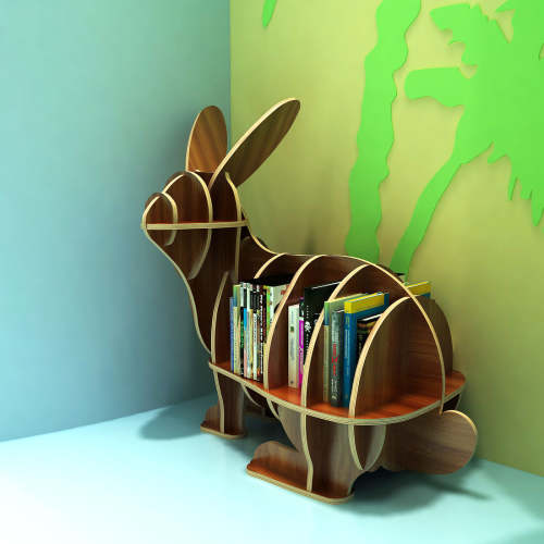 PURE ERA Kids Rabbits Bookshelf in Medium, head-turning, "Classical" color,