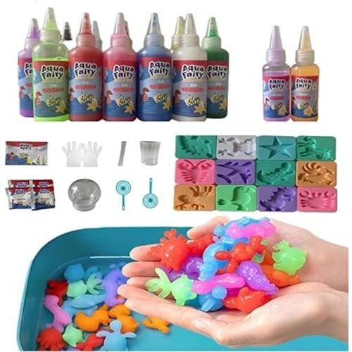 YSSY spread Magic Water Elf Toy Kit, with 14 Colors (100ml*12+50ml*2) and 12 Shape Mold Kit, Kid's DIY Aqua Fairy Marine Life, Arts & Crafts Water Spirt Toy Set