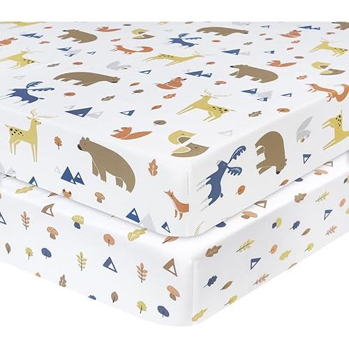 David's Kids 2 Pack 100% Cotton Mini Crib Sheets, Premium Pack N Play Sheets for Boys Girls Neutral, Soft Breathable Baby Sheets Fit Pack N Play, Playard and Mini Crib Mattresses, Woodland Animals
