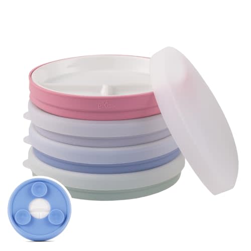 Elk and Friends Kids 6.7” Porcelain Divided Plates with Silicone Suction Sleeves + Silicone Lids | Suitable for Babies/Kids/Toddlers | Microwave & Dishwasher Safe | Non Slip | Snack Dishes