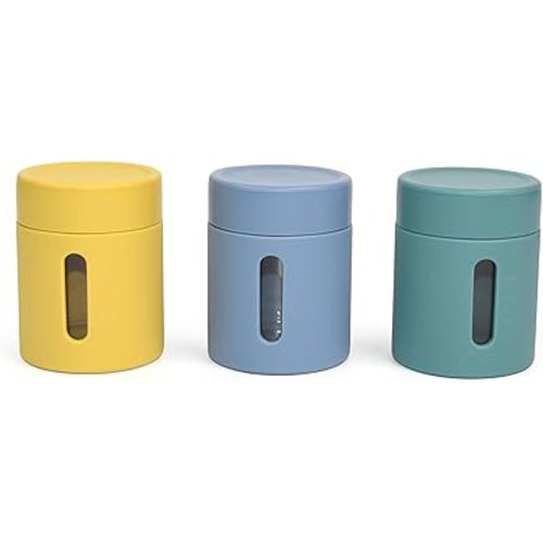3 Pack Silicone Glass Baby Food Storage Containers, 4 Oz Glass Baby Food Jars with Lids Snack, Puree, Reusable Small Containers, Breast Milk, Fridge or Freezer, Microwave & Dishwasher Safe