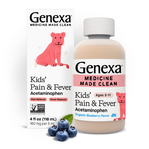 Genexa Children's Acetaminophen, 4 oz - Organic Blueberry, Gluten-Free, Non-GMO, Vegan