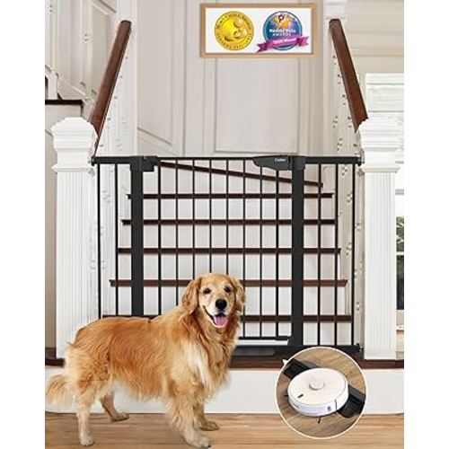 Cumbor 29.7-46" Baby Gate for Stairs, Mom's Choice Awards Winner-Auto Close Dog Gate for The House, Gifts for Mom, Easy Install Pressure Mounted Pet Gates for Doorways, Black