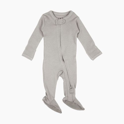 L'ovedbaby Organic 2-Way Zipper Footie - Light Gray, 3-6 M
