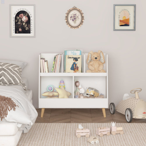 George Oliver Kids Bookshelf And Toy Organizer, 5 Cubbies Wooden Open Bookcase, 2-Tier Baby Storage Display Organizer With Legs, Free Standing For Playing Room, Bedroom, Nursery, Classroom | Wayfair