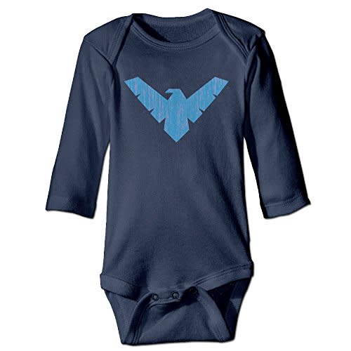 HYRONE Arkham Knight Nightwing Logo Baby Bodysuit Long Sleeve JumpSuit Romper Size 12 Months Navy