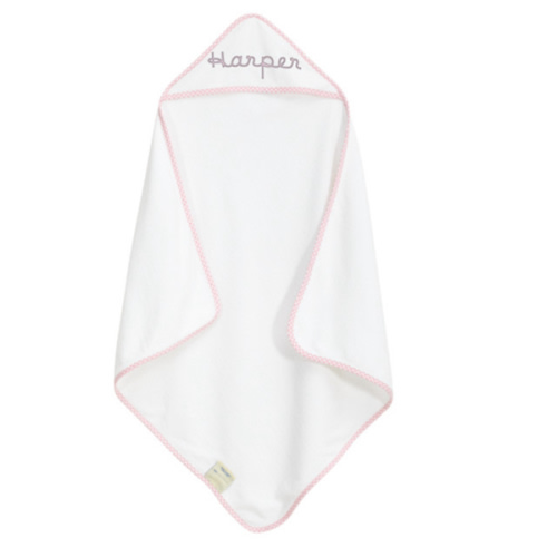 Gingham Baby Hooded Towels | Pottery Barn Kids - Pink with Pink Personalization in Style Riley