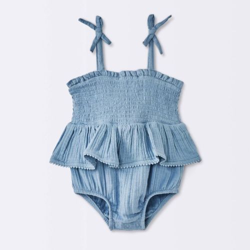 Baby Girls' Crochet Romper - Cloud Island™ Blue Newborn